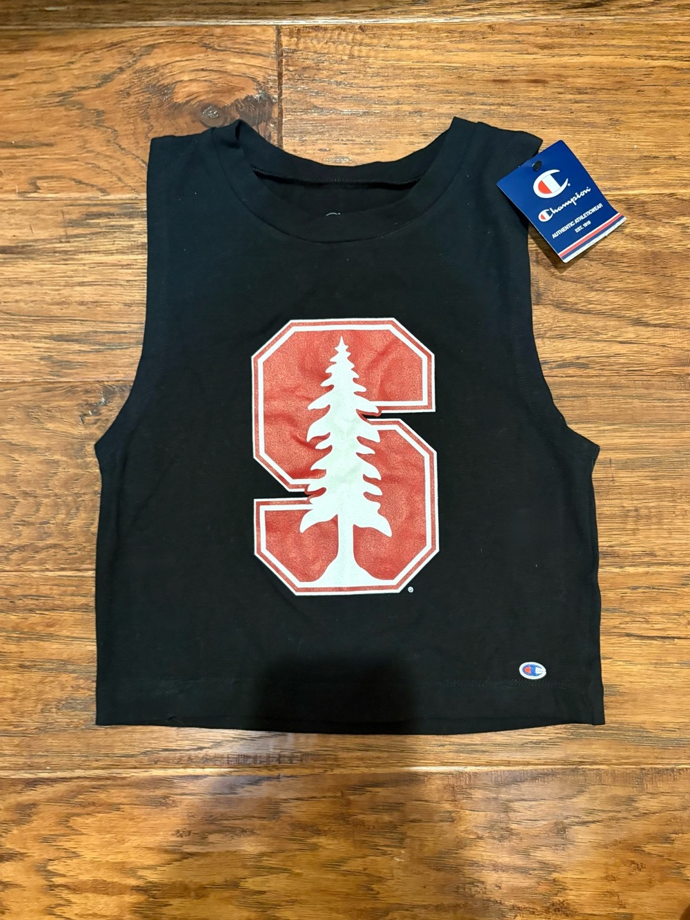 Champion Black Tank Top with Red Stanford 'S' and White Tree